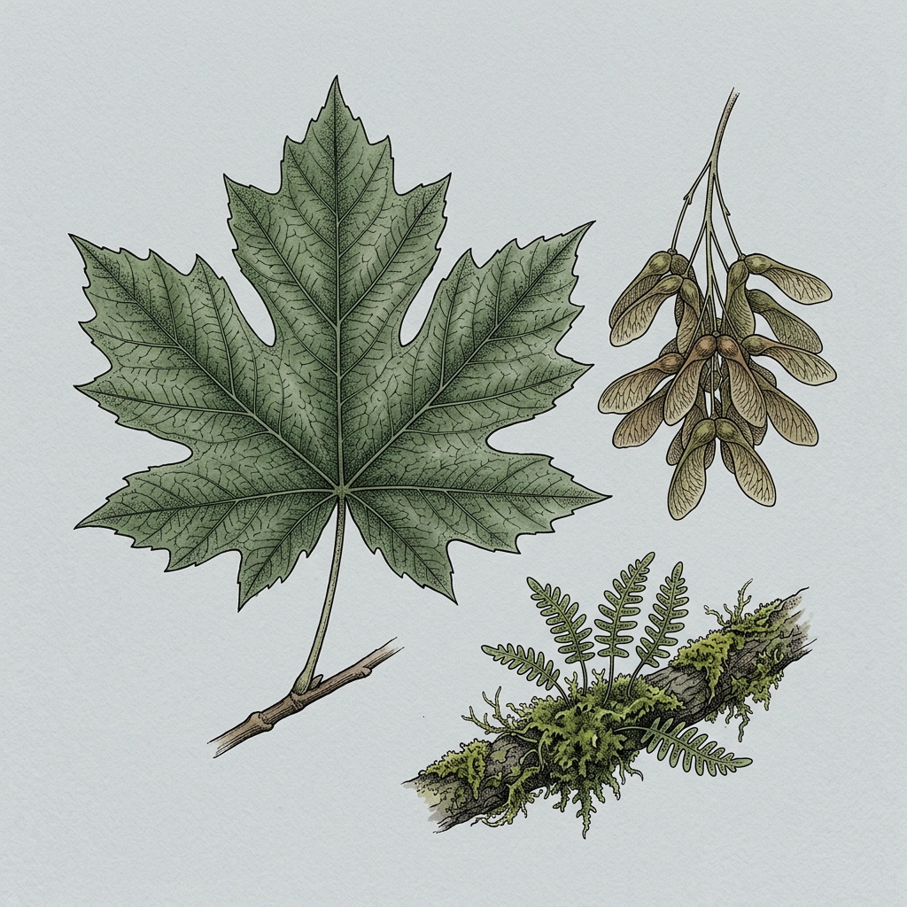 Botanical illustration of Bigleaf Maple