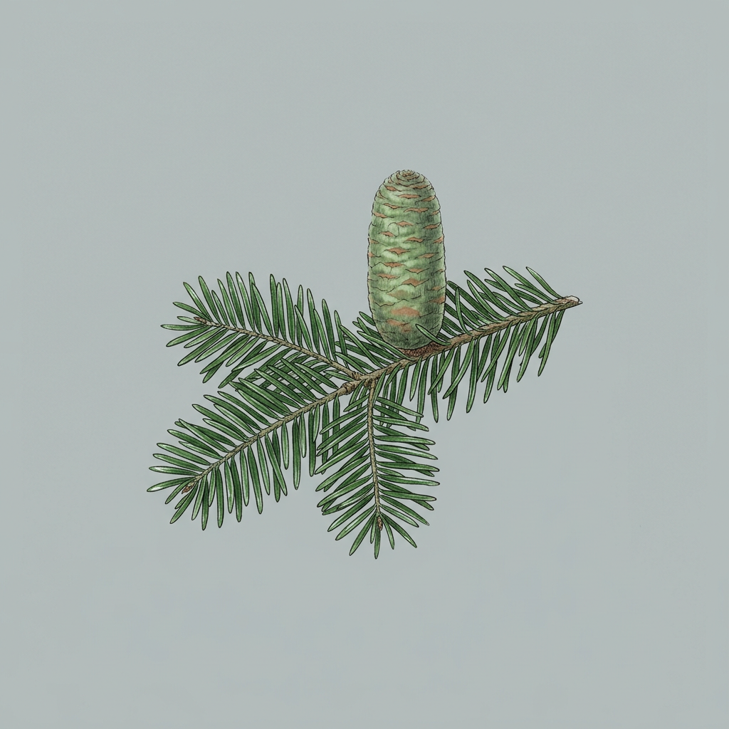 Illustration of Grand Fir foliage and cones