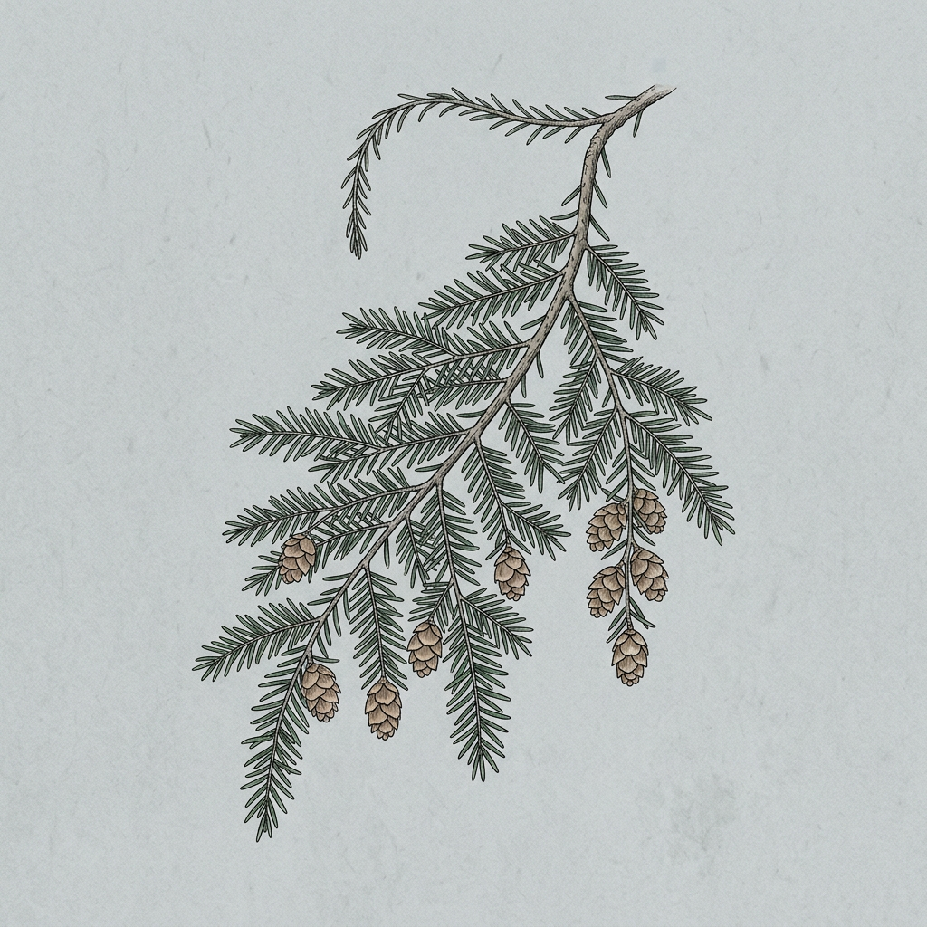 Botanical illustration of Western Hemlock